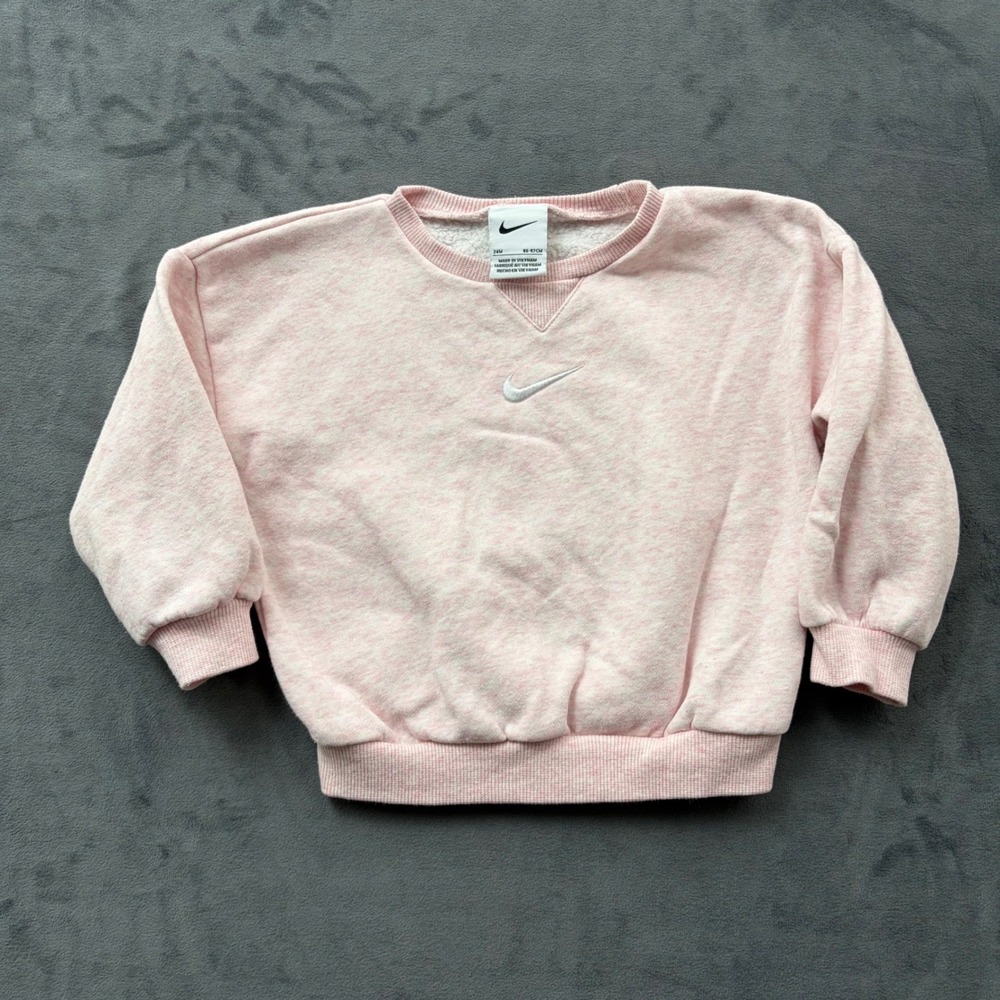 Nike Toddler Girls Pink Heathered Fleece Crewneck Sweatshirt 24M